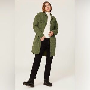 BLANKNYC Happy Camper Quilted Long Jacket in Olive Green - XL